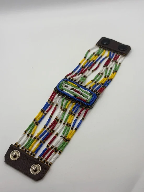 African Beaded Maasai Bracelet Multi-Color Snap Closure 7.5