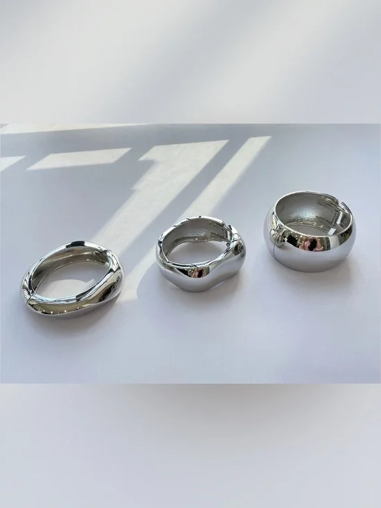 Chunky Silver Statement Trio - Sculptural Bangle Set