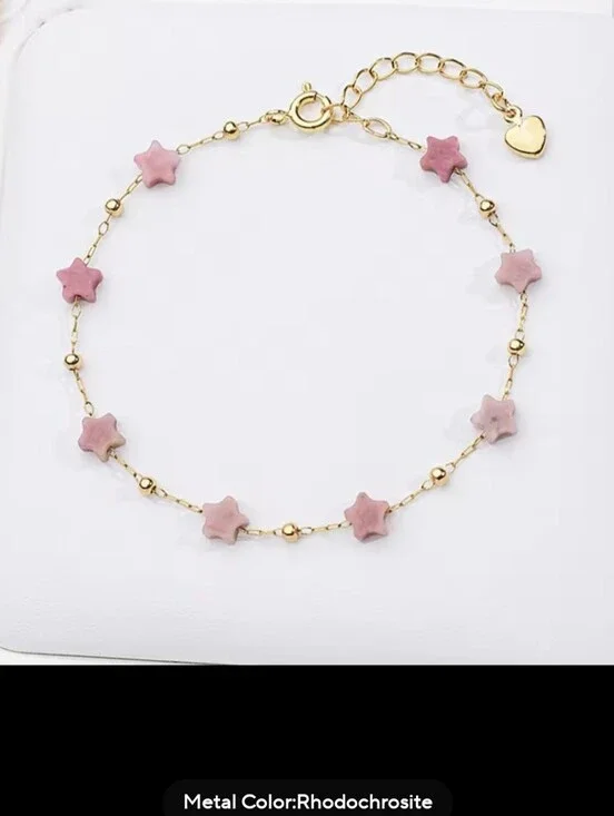 🩷⭐️NEW🩷⭐️ PRETTY!! RHODOCROSITE Micro Paper Clip Natural Stone Star Bracelet