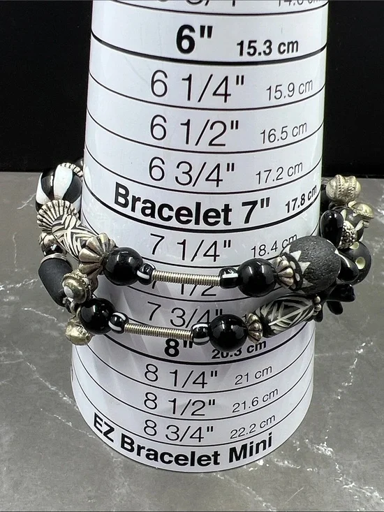 Vintage Treska Black Beaded Textured Wrap Bracelet