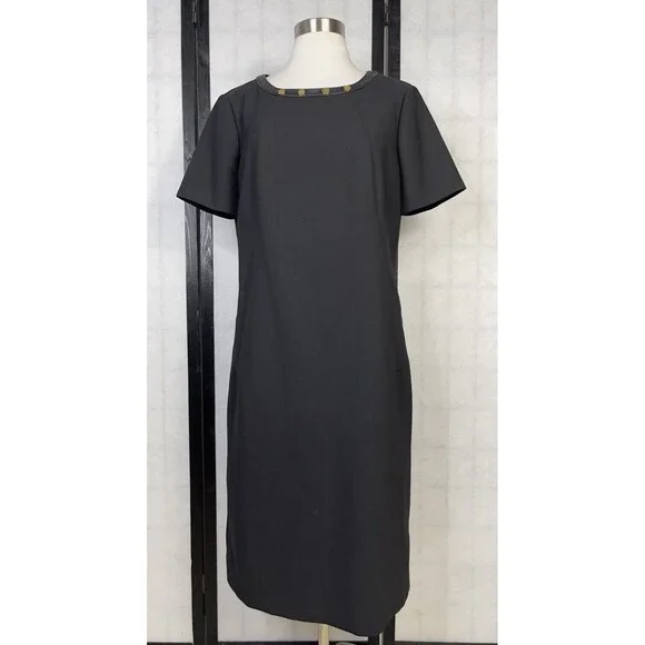 Tory Burch Black Midi Dress with Subtle Gold Trim