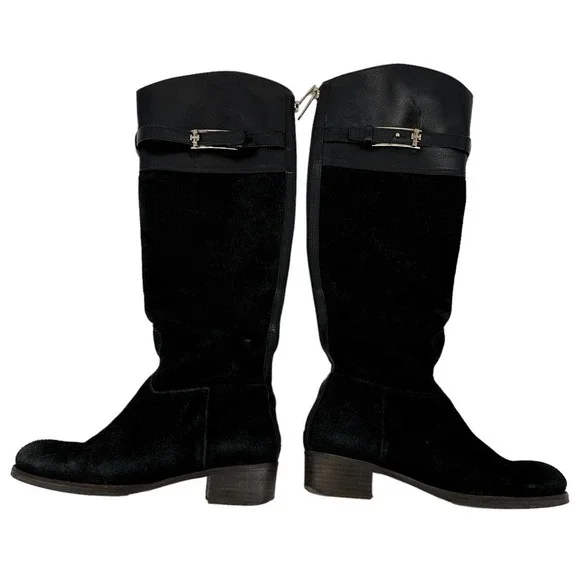 Tory Burch Womens Suede Leather Tall Riding Boot Round Toe Zipper Black Size 6