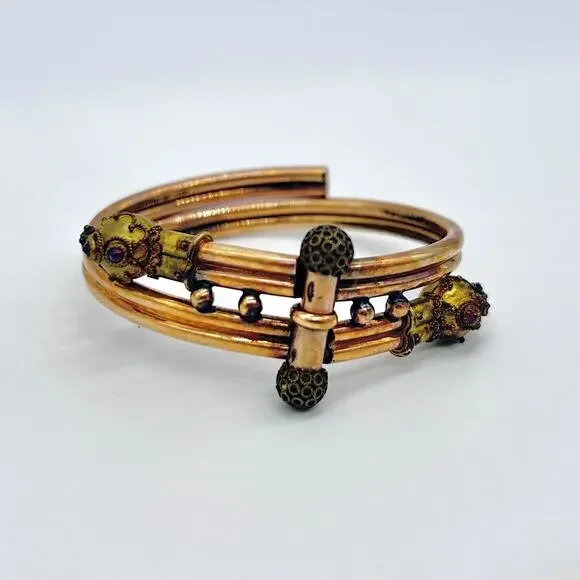 Vintage Victorian Etruscan Revival Bypass Hinged Bangle Bracelet Jewelry
