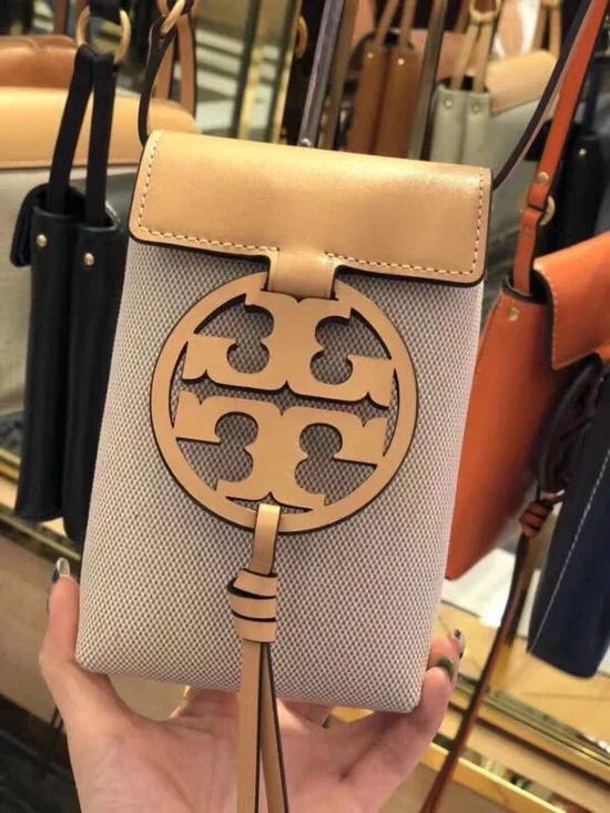 Tory Burch Two-Tone Beige and Light Pink Crossbody Phone Bag