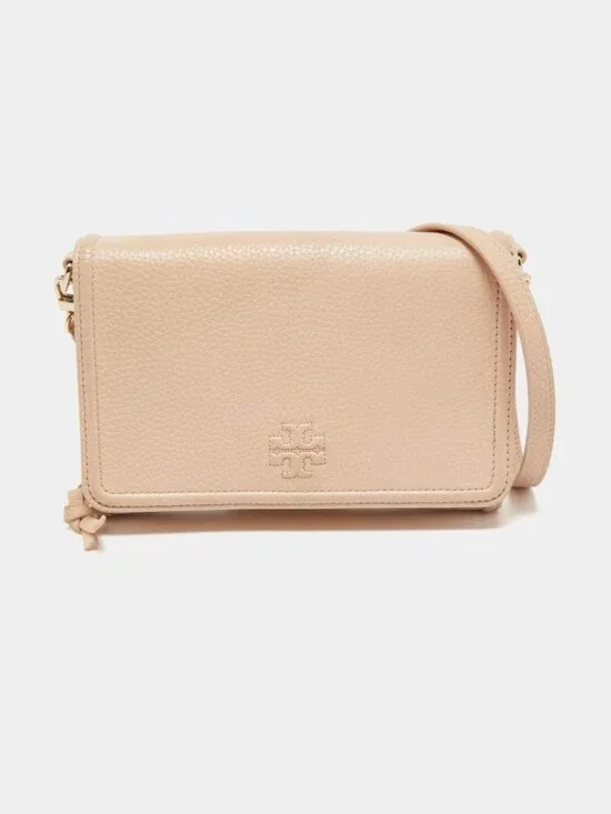 Tory Burch Thea Flat Wallet Crossbody Bag in a Soft Pink Pebbled Leather
