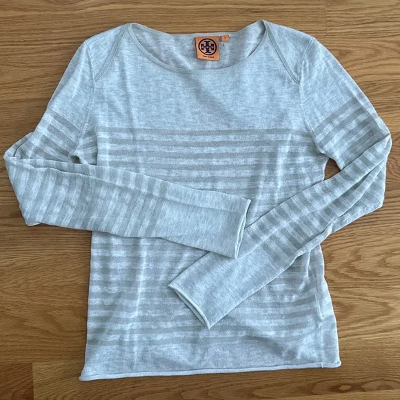 Tory Burch Grey and Silver Striped Long Sleeve (S)