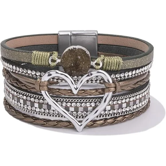 Leather Wrap Bracelet Faux Leather Zinc Clasp Boho Jewelry for Women
