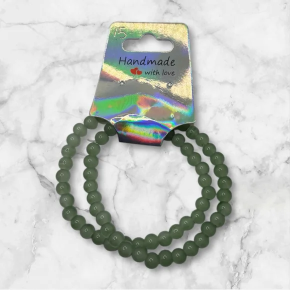 Green Beaded Bracelets Pair of 2 NWOT