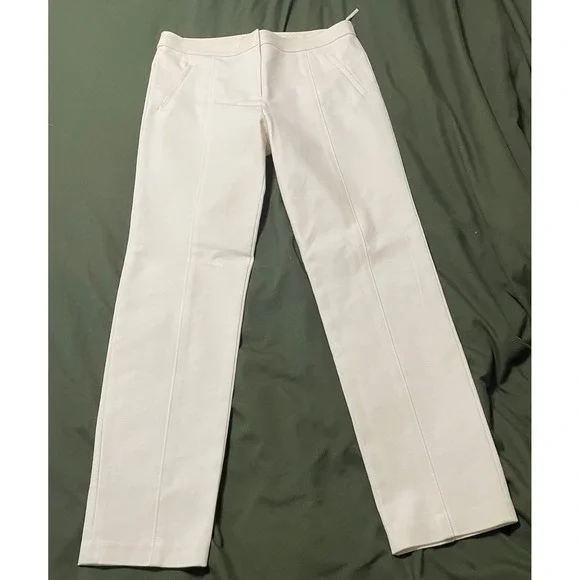 Tory Burch Dress Pants Womens 8 White Straight Leg Pintuck Style 30457 Cotton
