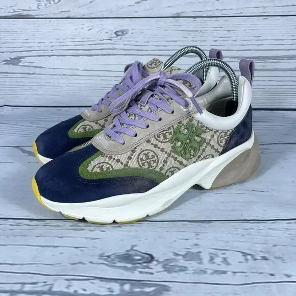 Tory Burch Navy, Lavender & Green Logo Chunky Sneakers