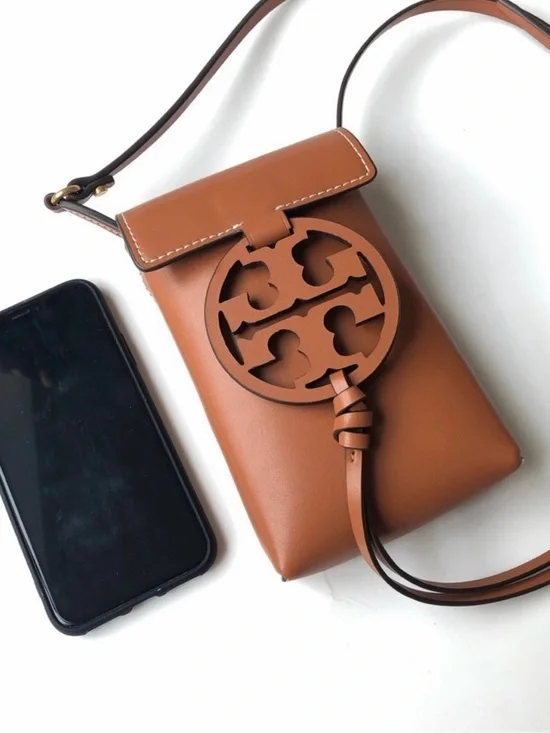 Tory Burch Leather Phone Crossbody in Cognac Brown