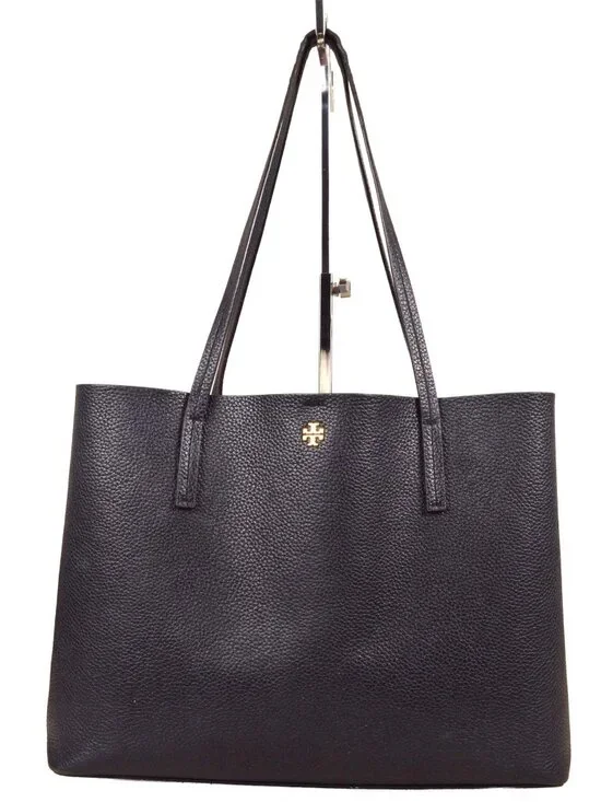 Tory Burch BLAKE Black Pebbled Leather Medium Center Zip Tote Purse