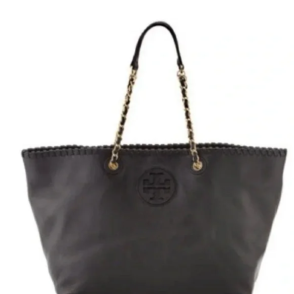 Tory Burch Black Leather Chain Strap Tote