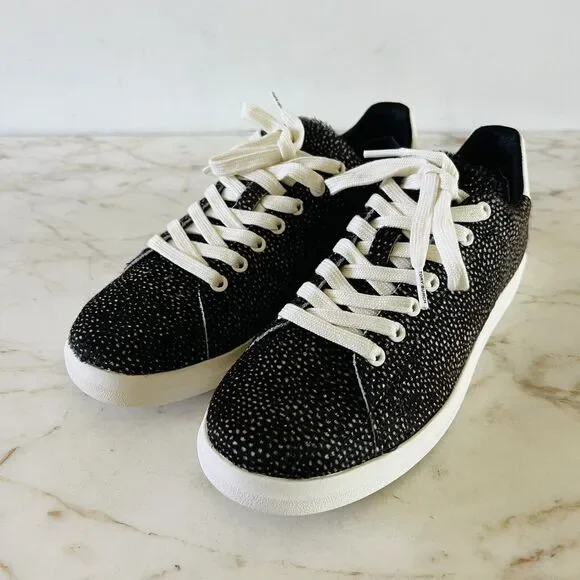 TORY BURCH Howell Court Black Ivory Spotted Haircalf Leather Sneakers - US 7.5