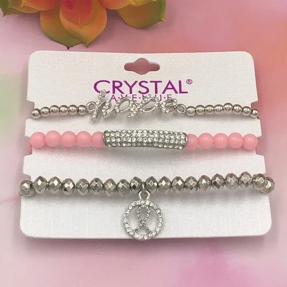 🌼 3 Pink Ribbon Breast Cancer Stretch Bracelets