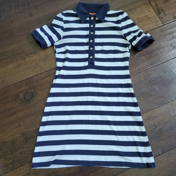 Tory Burch Navy and White Striped Polo Dress