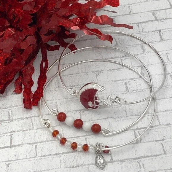 🌼 Set 3 Red & White Football Bangle Bracelets
