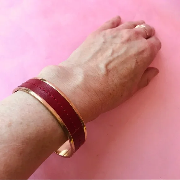 New gold/burgundy leather Dyrberg/Kern bangle bracelet