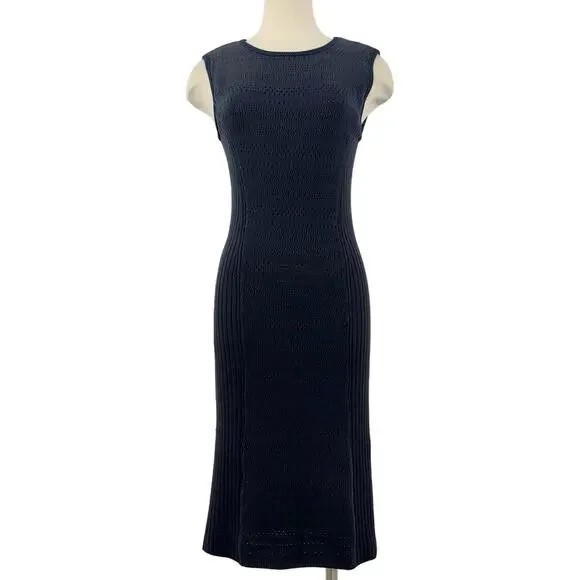 Tory Burch Midnight Navy Sleeveless Ribbed Midi Dress