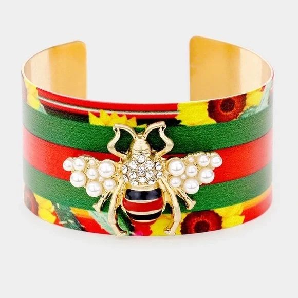 Gold Color block sunflower cuff bracelet bumblebee decor