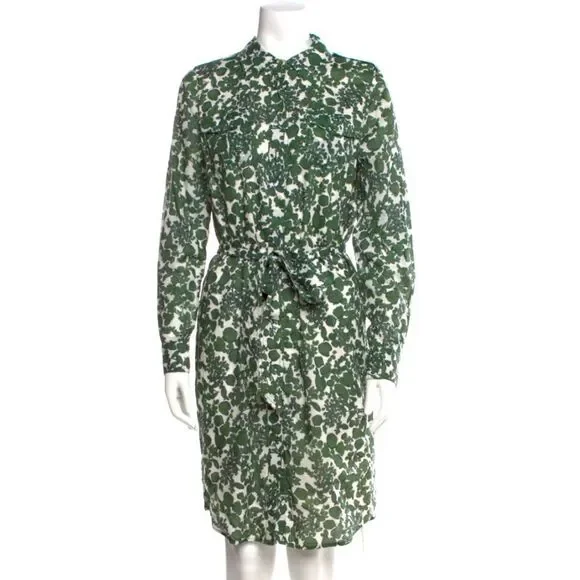 Tory Burch Green and White Floral Midi Shirt Dress size 12 - missing belt