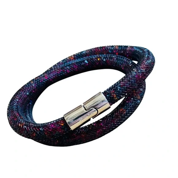 Swarovski Stardust Colorful Mesh Bracelet Crystal Double Wrap Jeweled Silver