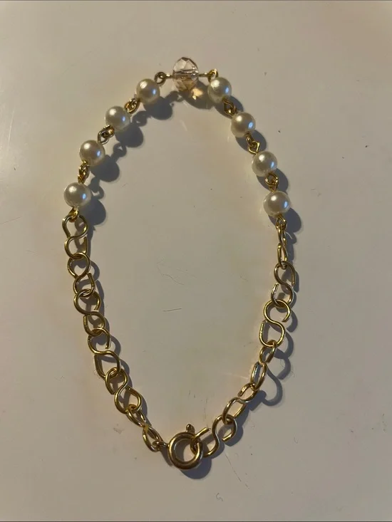Gold Chain Bracelet with White Faux Pearls - Classic Women's Jewelry