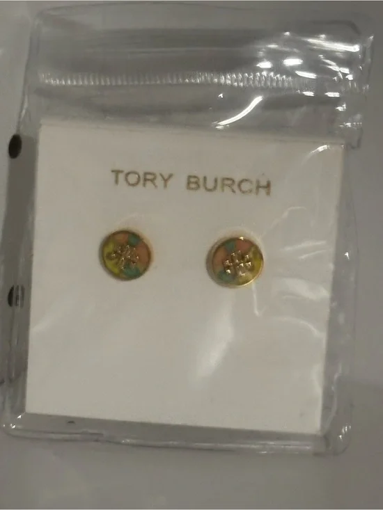 Tory Burch Multicolor Gold Logo Stud Earrings