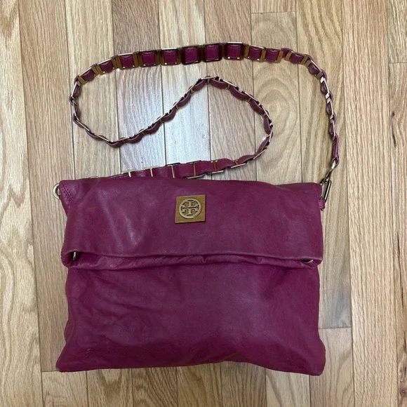 Tory Burch Louiisa Fushia‎ Slouchy Leather Convertible Crossbody Hobo Bag