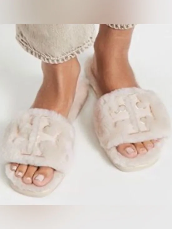 Tory Burch double t shearling slides size 10 women’s