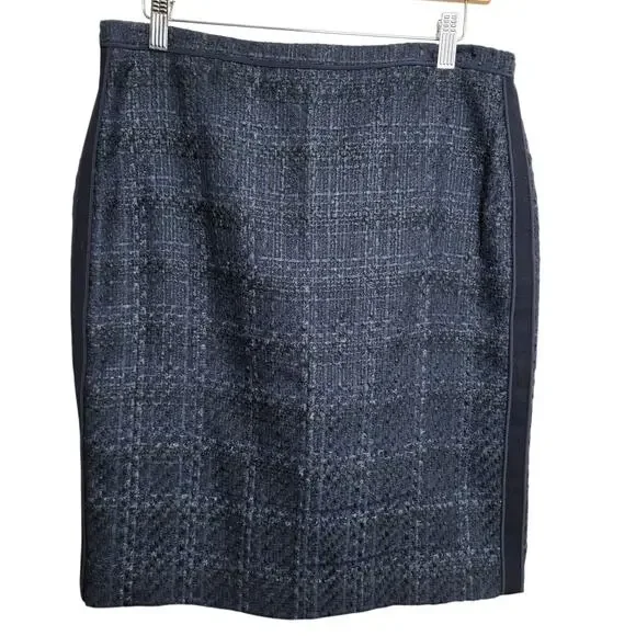 Tory Burch Womens Drew‎ Glazed Navy Blue Tweed Pencil Skirt SZ 8 Professional