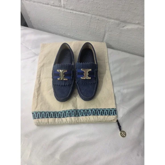 Tory Burch Blue Suede Driving Moccasins‎ Women's Shoes Loafers Size 5.5 New
