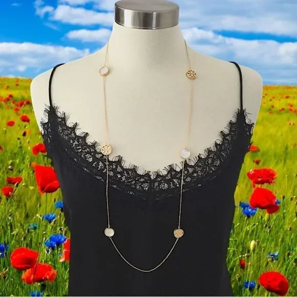 TORY BURCH DOUBLE T LOGO / MOTHER OF PEARL NECKLACE