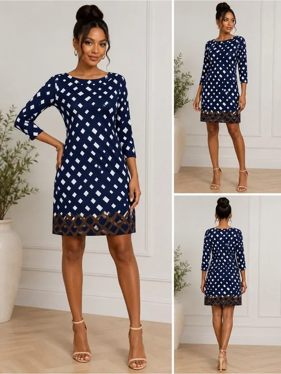 Tory Burch Silk Mini Dress Blue White Print Logo Zip 3/4 Sleeve Small