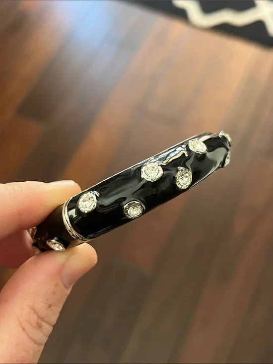 Kenneth Jay Lane Black Enamel Bangle with Clear Crystals