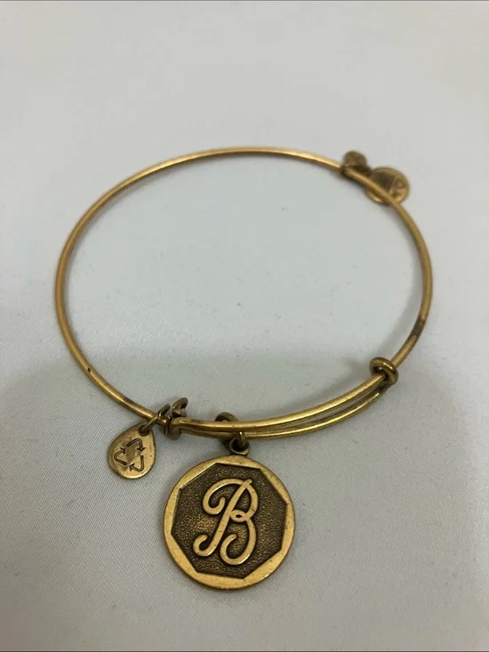 Alex and Ani Gold Tone Charm Bangle Bracelet with 'B' Initial Disc