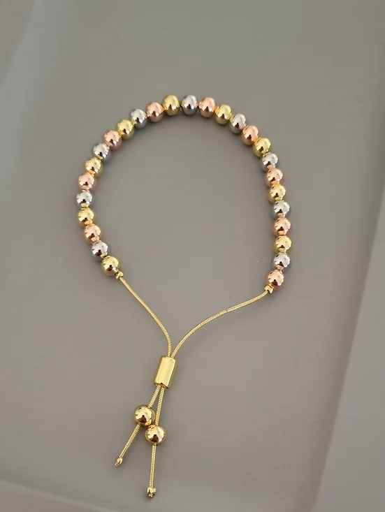 Tri-Tone Beaded Adjustable Bracelet - Gold, Silver & Rose Gold