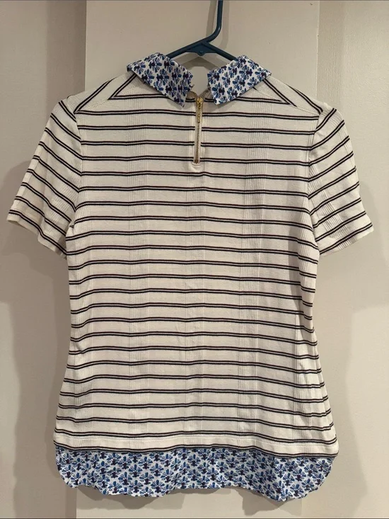 Tory Burch Alexandria PeterPan Collar Striped Top Small