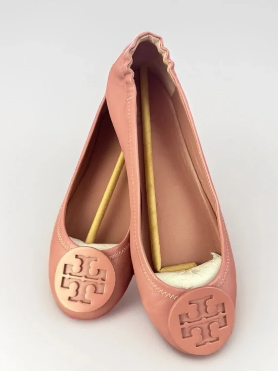 Tory Burch Minnie Travel Ballet Flats‎ Pink Magnolia Leather 6.5 Logo
