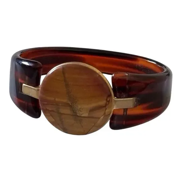 Bakelite marbled Tortoiseshell Hardstone Bangle Bracelet Vintage MCM Brown