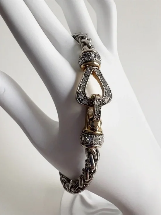 Two Tone Pave Link Bracelet Silver Gold Crystal Statement Jewelry