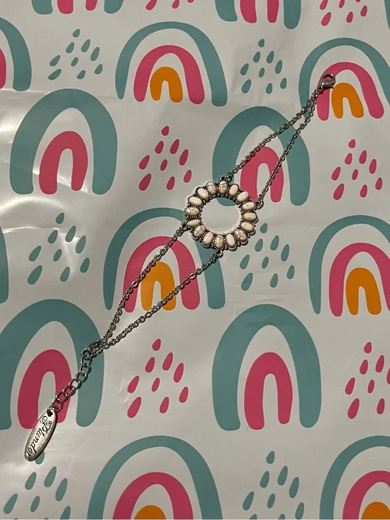 Plunder Silver-Tone Circle Bracelet with Cream Beads