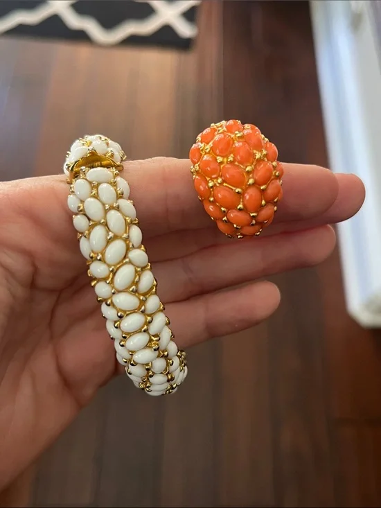 Kenneth Jay Lane Gold-Tone White and Coral Cluster Bracelet and Ring Set