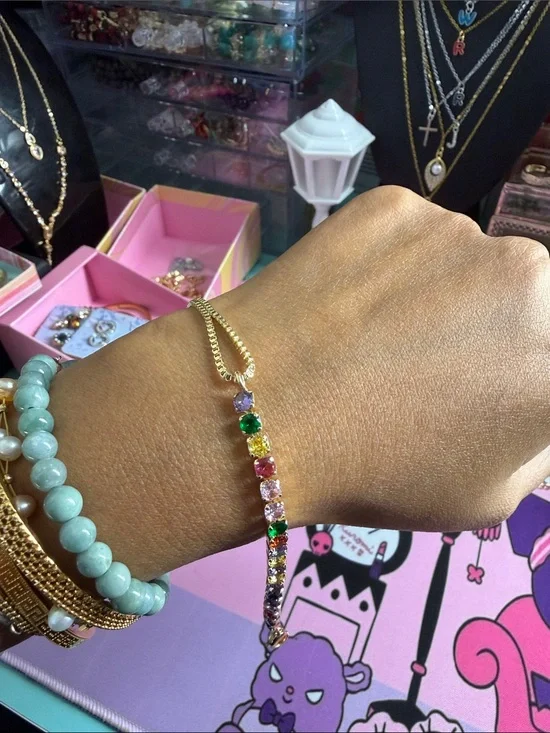 Gold Multicolor Crystal Tennis Bracelet - Women Jewelry