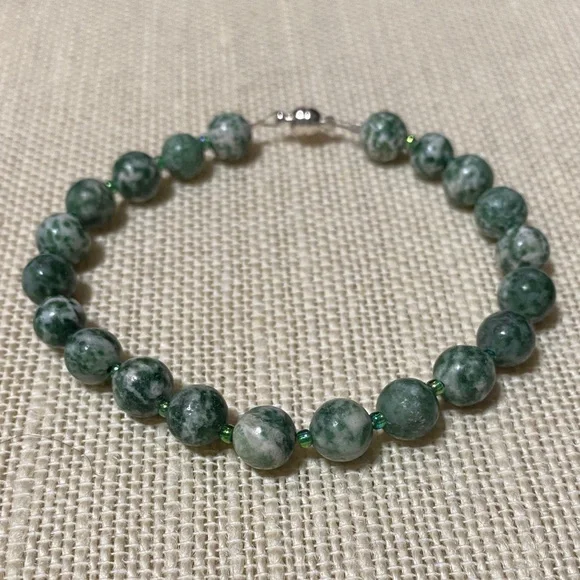 Elegant Natural Green tree agate gemstone Beaded 8” Bracelet
