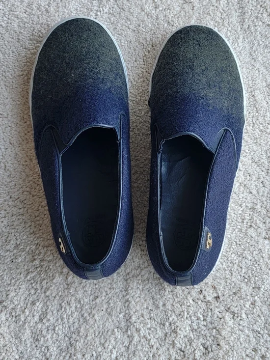 Tory Burch Rudi‎ Stardust Navy and Olive Slip-On Ombre Wool Sneakes Sz 8.5
