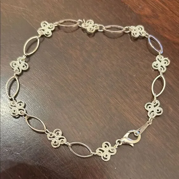 Intricate Silver Bracelet Anklet with Floral Links