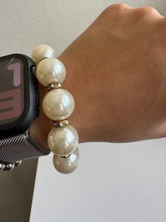 Chunky Faux Pearl Stretch Bracelet with Rhinestone Accents