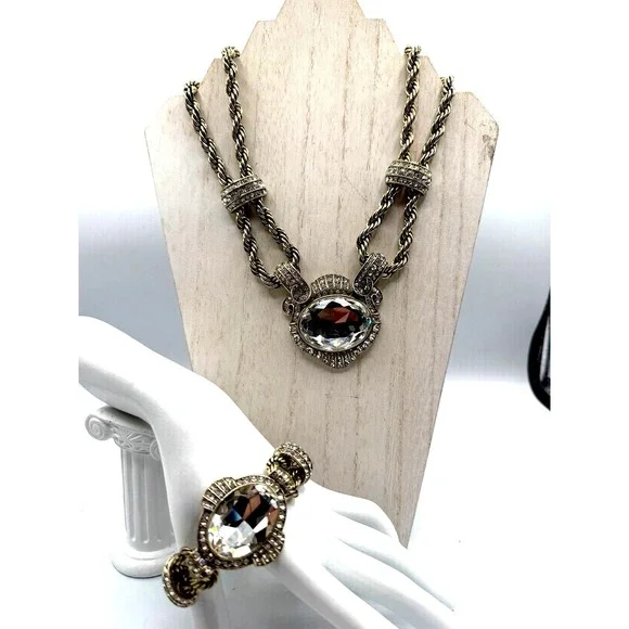 Heidi Daus Chain Of Events CLEAR  Necklace Bracelet  Jewelry Set OF 2 STUNNING!
