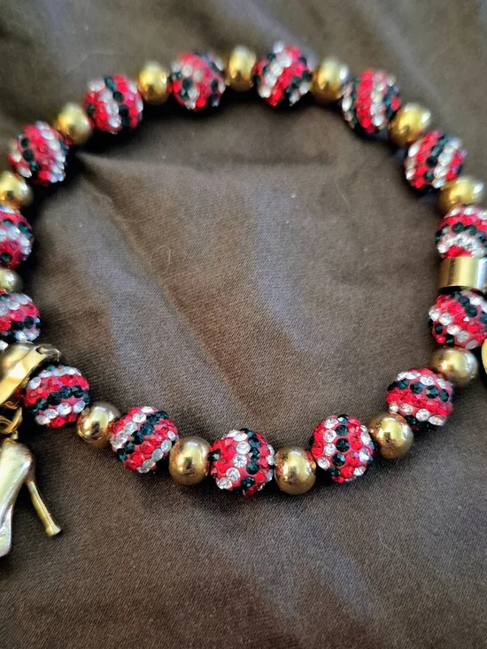 Rustic Cuff Red and Black Crystal Beaded Stretch Bracelet